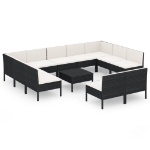 Set Divani da Giardino 12 pz con Cuscini in Polyrattan Nero