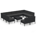 Set Divani da Giardino 12 pz con Cuscini in Polyrattan Nero