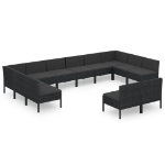 Set Divani da Giardino 12 pz con Cuscini in Polyrattan Nero