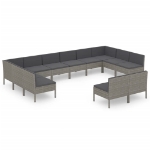 Set Divani da Giardino 12 pz con Cuscini in Polyrattan Grigio