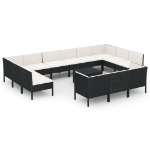 Set Divani da Giardino 14 pz con Cuscini in Polyrattan Nero