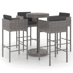 Set da Bar da Giardino 5 pz con Cuscini in Polyrattan Grigio