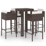 Set da Bar da Giardino 5 pz con Cuscini in Polyrattan Marrone