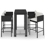 Set Bar da Giardino 5 pz con Cuscini Polyrattan Nero