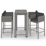 Set da Bar da Giardino 5 pz con Cuscini in Polyrattan Grigio