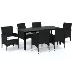 Set da Pranzo per Giardino 7 pz con Cuscini Polyrattan Nero