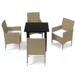 Set Pranzo da Giardino 5 pz con Cuscini in Polyrattan Beige