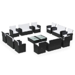 Set Divani da Giardino 16 pz con Cuscini in Polyrattan Nero