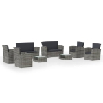 Set Divani da Giardino 8 pz con Cuscini in Polyrattan Grigio