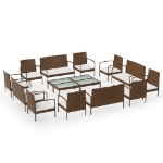 Set Divani da Giardino 16 pz con Cuscini in Polyrattan Marrone