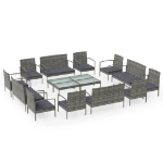 Set Divani da Giardino 16 pz con Cuscini in Polyrattan Grigio