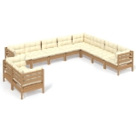 Set Divani da Giardino 10 pz con Cuscini Miele Legno di Pino