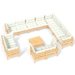 Set Divani da Giardino 13 pz con Cuscini Crema Massello di Pino