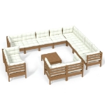 Set Divani da Giardino 13 pz con Cuscini Miele Legno di Pino