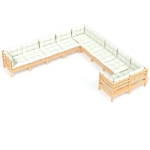 Set Divani da Giardino 10 pz con Cuscini Crema Massello di Pino