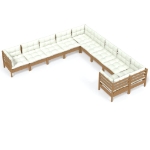 Set Divani da Giardino 10 pz con Cuscini Miele Legno di Pino