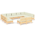 Set Divani da Giardino 11 pz con Cuscini Crema Massello di Pino