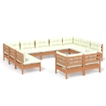 Set Divani da Giardino 11 pz con Cuscini Miele Legno di Pino