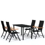 Set Mobili da Pranzo per Giardino 5 pz Nero