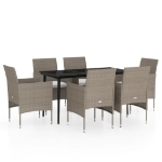 Set da Pranzo da Giardino Beige e Nero 7 pz con Cuscini