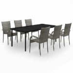 Set da Pranzo per Giardino 7 pz con Cuscini Grigio e Nero