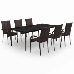 Set da Pranzo per Giardino 7 pz con Cuscini Marrone e Nero