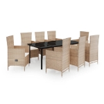 Set Mobili da Pranzo da Giardino 9 pz con Cuscini Beige