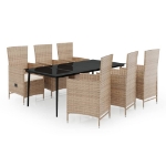 Set da Pranzo da Giardino 7 pz con Cuscini Beige