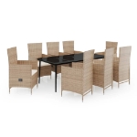 Set Mobili da Pranzo da Giardino 9 pz con Cuscini Beige