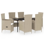 Set Mobili da Pranzo per Giardino con Cuscini 7 pz Beige