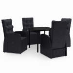 Set da Pranzo da Giardino 5 pz con Cuscini Nero