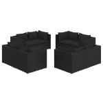 Set Divani da Giardino 8 pz con Cuscini in Polyrattan Nero