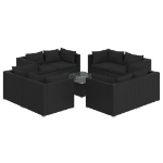 Set Divani da Giardino 9 pz con Cuscini in Polyrattan Nero