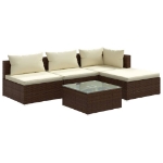 Set Divani da Giardino 5 pz con Cuscini in Polyrattan Marrone