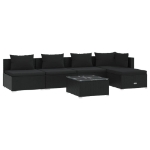 Set Salotto da Giardino 6 pz con Cuscini in Polyrattan Nero