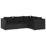 Set Divani da Giardino 4 pz con Cuscini in Polyrattan Nero