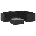 Set Salotto da Giardino 5 pz con Cuscini in Polyrattan Nero