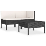 Set Divani da Giardino 3 pz con Cuscini in Polyrattan Nero