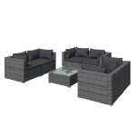 Set Divani da Giardino 7 pz con Cuscini in Polyrattan Grigio