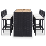 Set da Bar da Giardino 7 pz con Cuscini in Polyrattan Nero