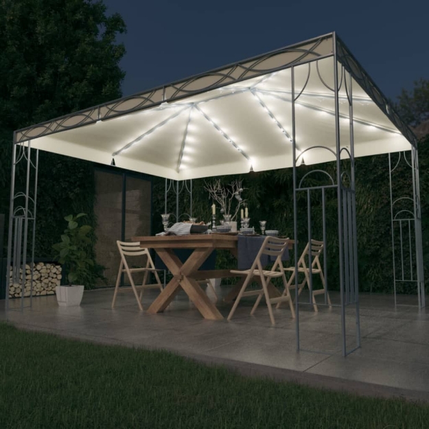 Gazebo con Stringa di Luci LED 400x300 cm Crema