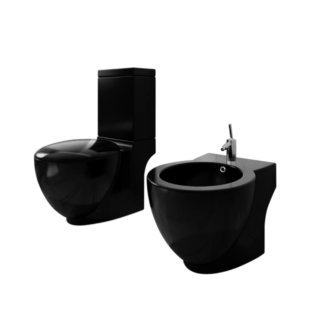 Set di Bidet e Toilette da Pavimento in Ceramica Nera