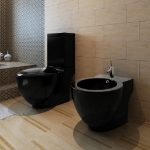 Set di Bidet e Toilette da Pavimento in Ceramica Nera