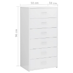 Credenza con 6 Cassetti Bianco Lucido 50x34x96 cm in Truciolato