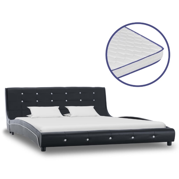 Letto con Materasso Memory Foam Nero in Similpelle 160x200 cm