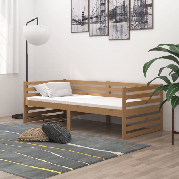 Divano Letto con Materasso 90x200 cm Miele in Legno di Pino