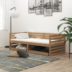 Divano Letto con Cassetti 90x200 cm Miele in Legno di Pino