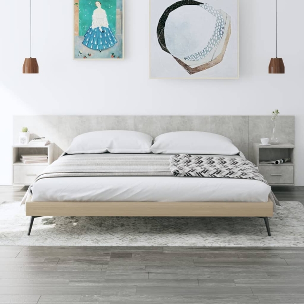 Testiera Letto con Armadietti Legno Multistrato Grigio Cemento