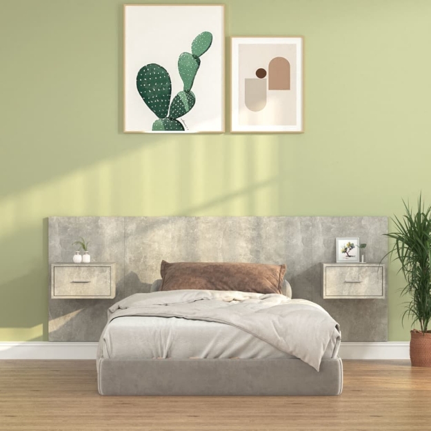 Testiera Letto con Comodini in Legno Multistrato Grigio Cemento