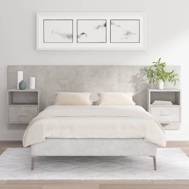 Testiera Letto con Comodini in Legno Multistrato Grigio Cemento